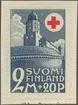 Frimärke ur Gösta Bodmans filatelistiska motivsamling, påbörjad 1950.
Frimärke från Finland, 1931. Motiv av Viborgs Slott Till förmån för Röda Korset