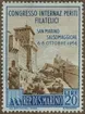 Frimärke ur Gösta Bodmans filatelistiska motivsamling, påbörjad 1950.
Frimärke från San Marino, 1956. Motiv av Slottsbyggnad i San Marino Internat. Filatelistkongressen 6-8 okt 1956