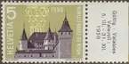 Frimärke ur Gösta Bodmans filatelistiska motivsamling, påbörjad 1950.
Frimärke från Schweiz, 1958. Motiv av Slottet Nyon 2.000 år: - i bakgrunden: antik pelare-