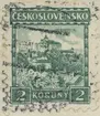 Frimärke ur Gösta Bodmans filatelistiska motivsamling, påbörjad 1950.
Frimärke från Tscheckoslovakiet, 1926. Motiv av Slottet Pernstein