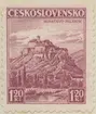 Frimärke ur Gösta Bodmans filatelistiska motivsamling, påbörjad 1950.
Frimärke från Tjeckoslovakien, 1936. Motiv av Slottet Palanok nära Mukacevo