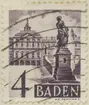 Frimärke ur Gösta Bodmans filatelistiska motivsamling, påbörjad 1950.
Frimärke från Baden, 1948. Motiv av Slottet i Rastatt med Monument