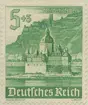 Frimärke ur Gösta Bodmans filatelistiska motivsamling, påbörjad 1950.
Frimärke från Tyskland, 1940. Motiv av Slottet Pfalz vid Rhein 