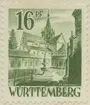 Frimärke ur Gösta Bodmans filatelistiska motivsamling, påbörjad 1950.
Frimärke från Württemberg, 1947. Motiv av Slottet Bebenhausen nära Tübingen