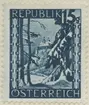 Frimärke ur Gösta Bodmans filatelistiska motivsamling, påbörjad 1950.
Frimärke från Österrike, 1945. Motiv av Borgen Forchtenstein