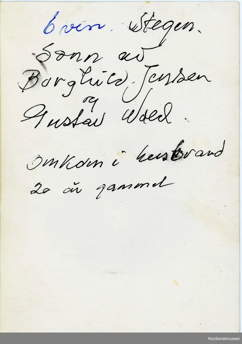 Portrett av Even Arnold Stegen (1934-1956) fra Stegen på Engeløya. Even omkom i en husbrann i 1956.