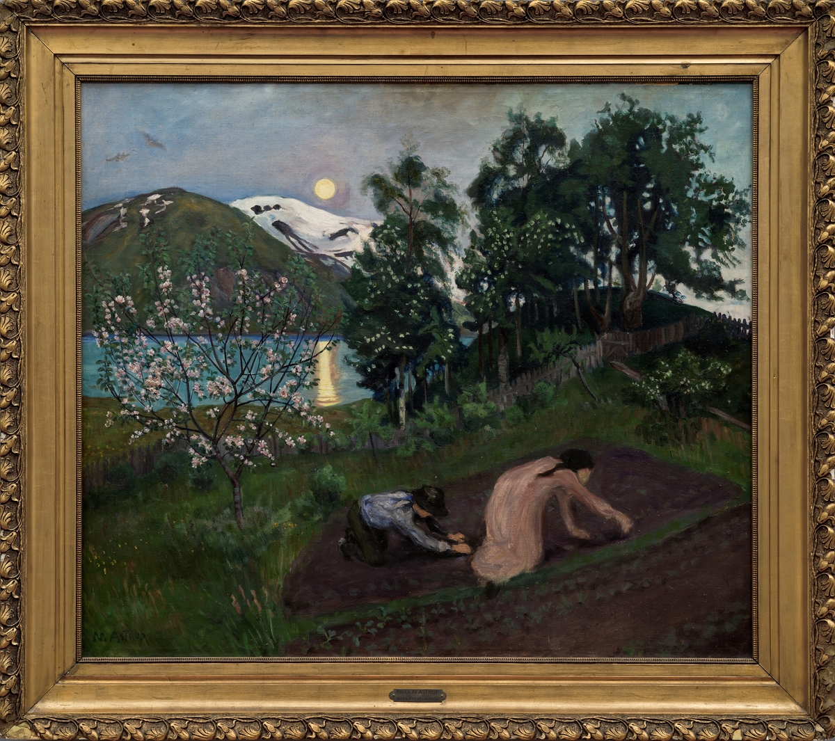 Vårnatt i hagen [Maleri]