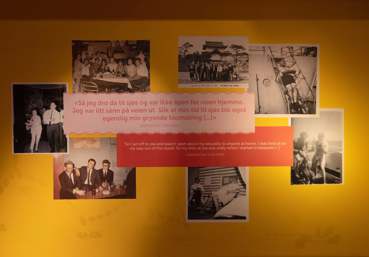 Dokumentasjonsfoto fra den midlertidige utstillingen "Skeive sjøfolk", Bergens Sjøfartsmuseum 28.10.2022-31.12.2023.