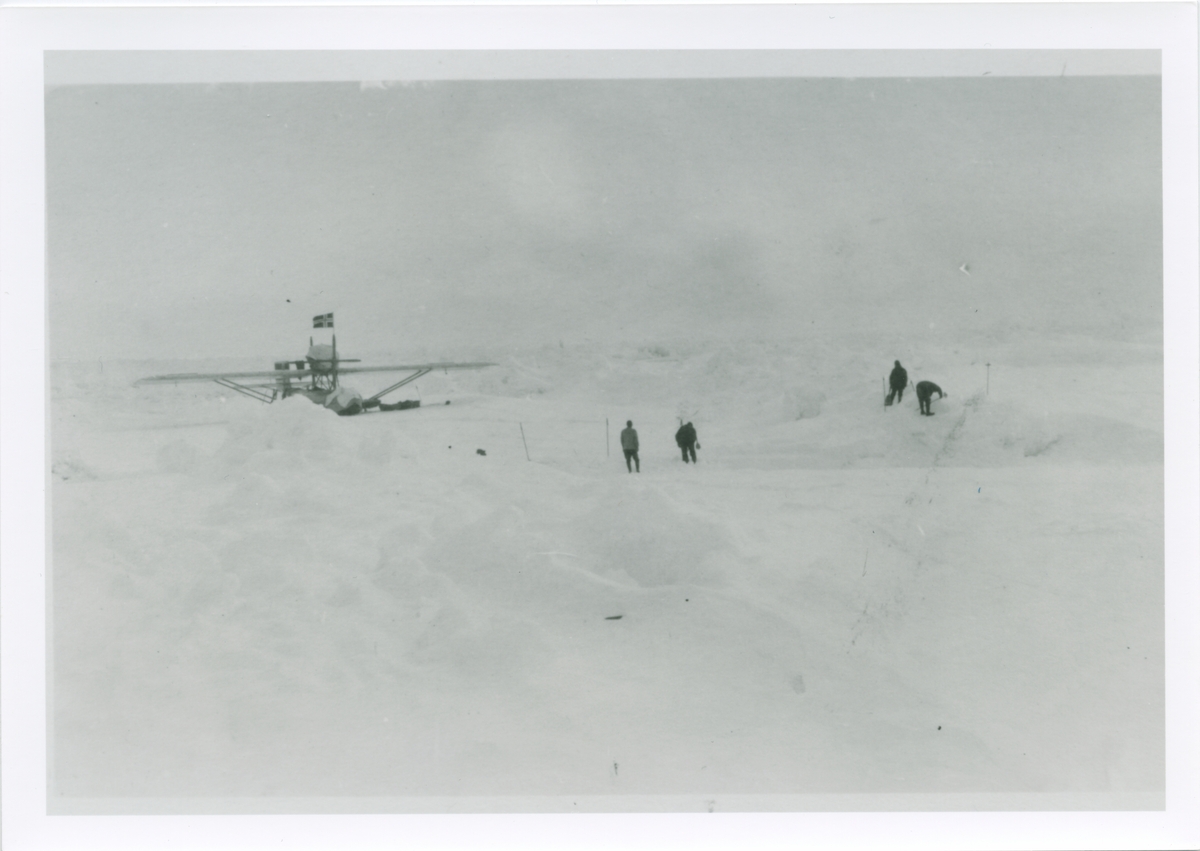 Amundsenekspedisjonen 1925.  Arbeid til å få løs flyet. Bilder fra album som tilhørte Johan Mattson. Fotograf er Amundsens medbragte fotograf, navn ukjent.