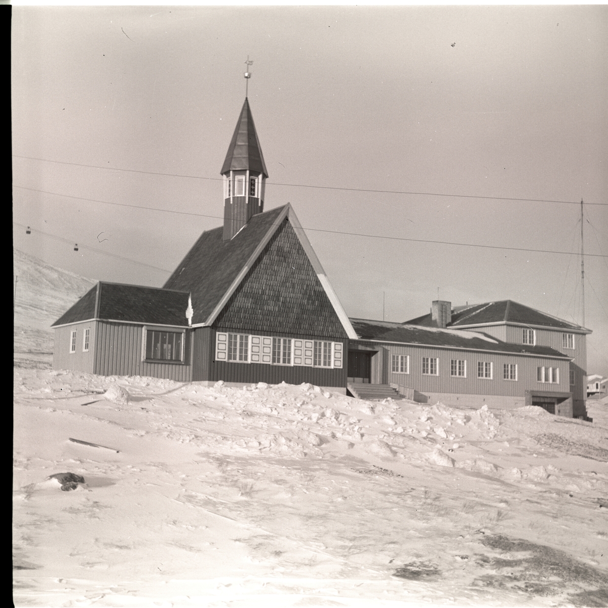 Negativ til prospektkort nr.3 av Svalbard kirke