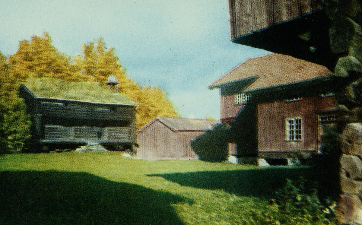 Postkort, Hamar, Løkenstabburet og Bolstadbygningen, Hedmarkstunet på Domkirkeodden, Storhamar,