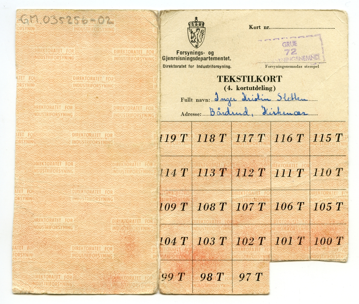 Rasjoneringskort og kvitteringer.
