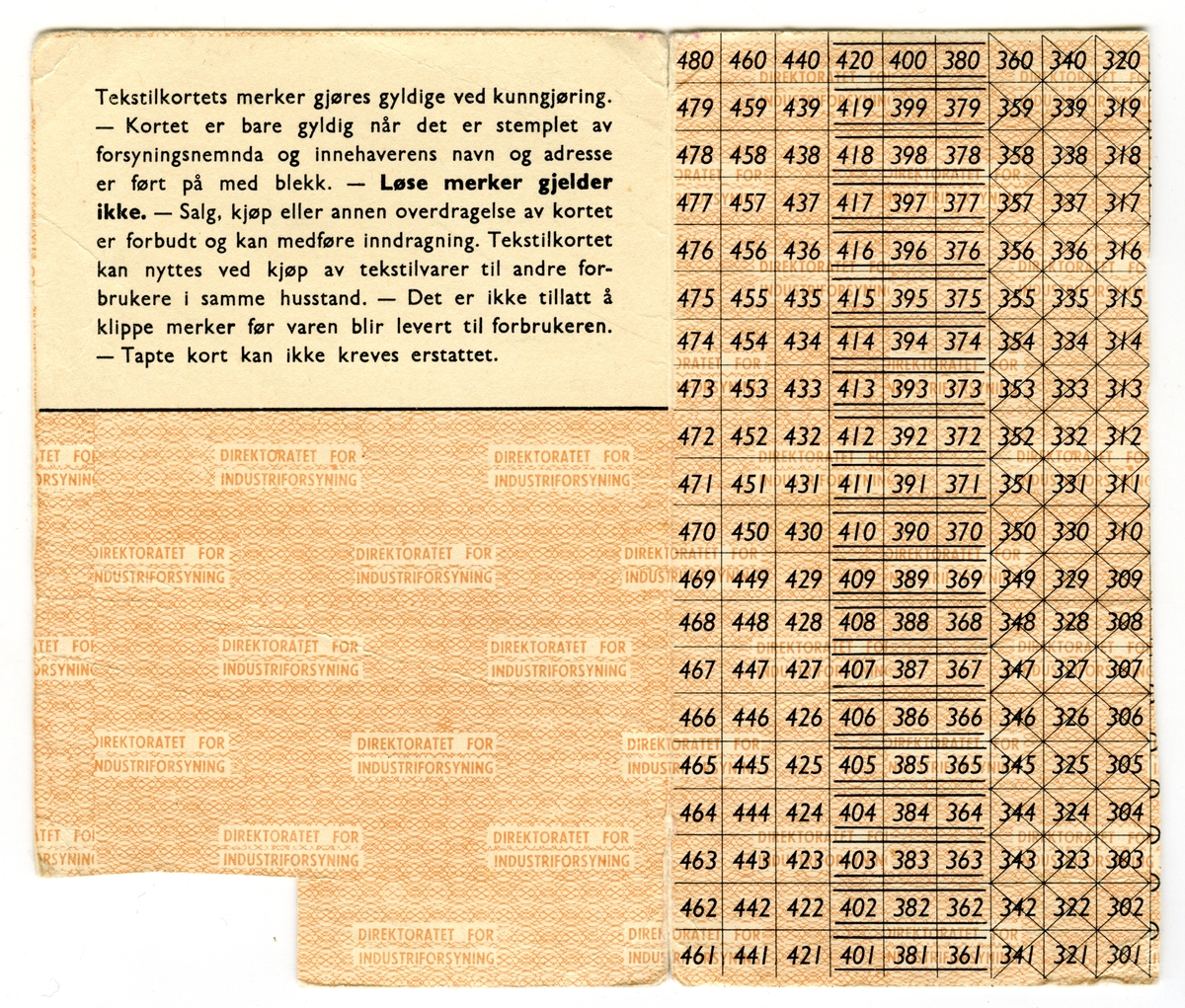 Rasjoneringskort og kvitteringer.