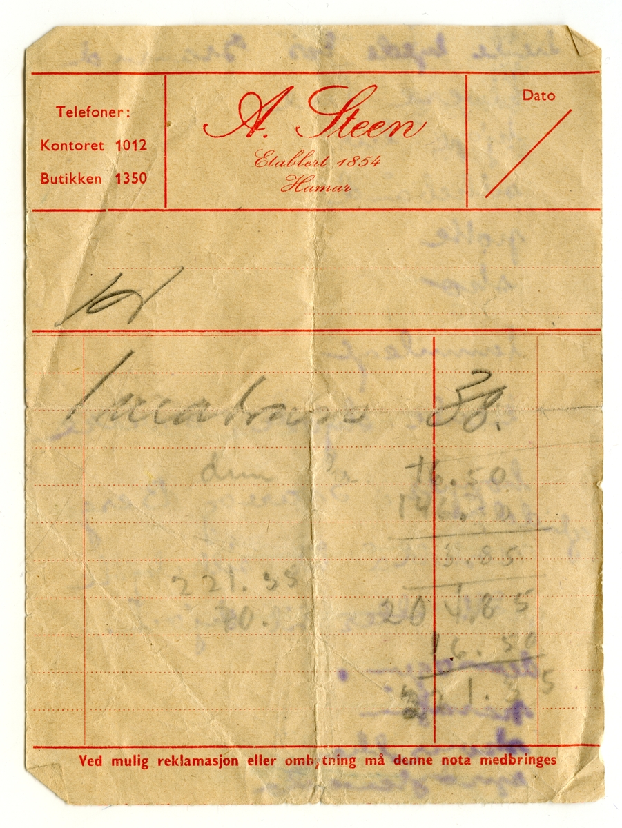 Rasjoneringskort og kvitteringer.