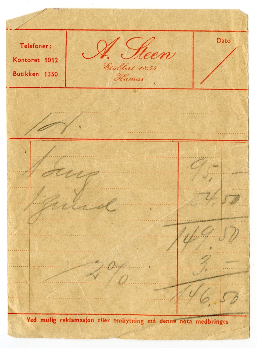 Rasjoneringskort og kvitteringer.