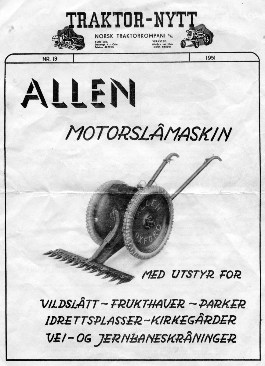 Grønn motorslåmaskin med to hjul. 