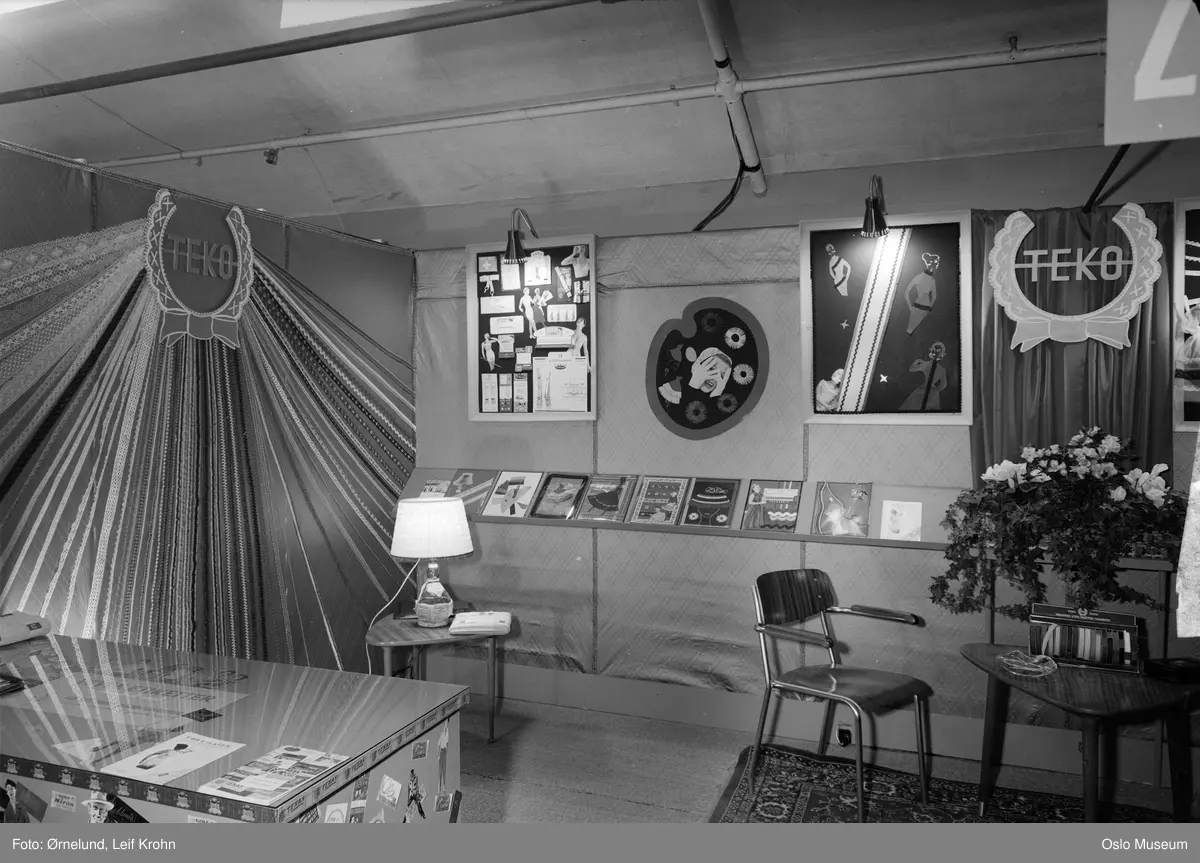 Tekstilmessen, interiør, utstilling, stand, Den norske bånd- og blondefabrik, Teko fabrikker, bånd, blonder