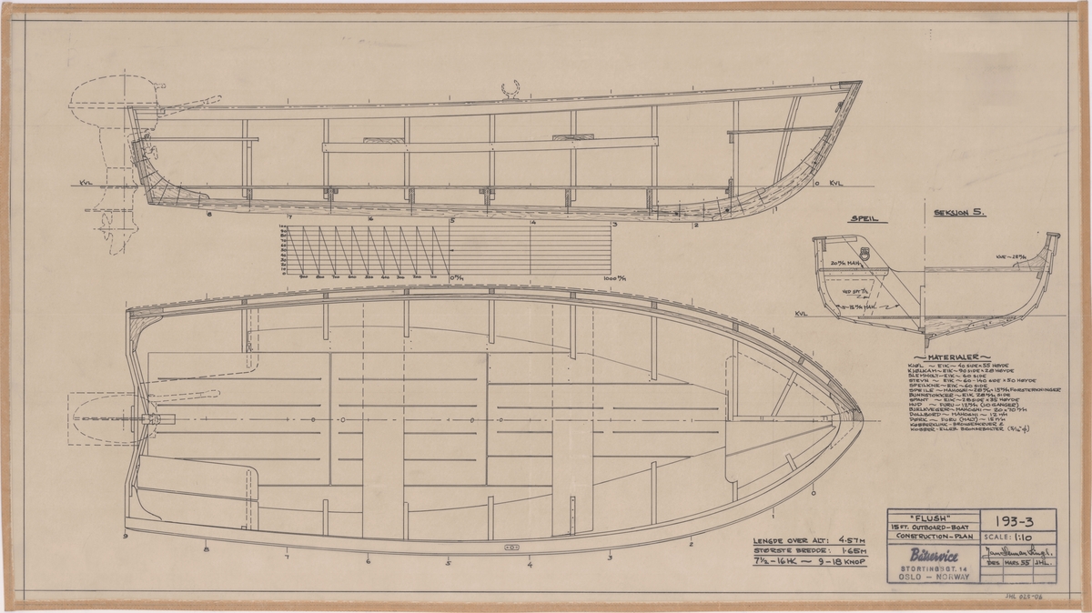 Flush. Passbåt. 15 fot Outboard-boat.Construction Plan. ca 125tons ­. 1:10
