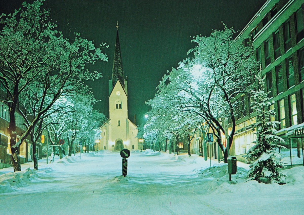 Postkort, Hamar domkirke, Kirkegata 14, vinter,