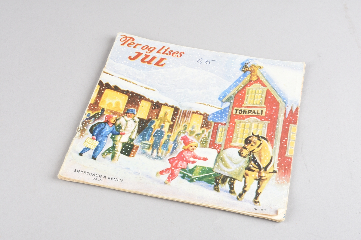 Julehefte for barn med illustrasjonar og tekst inni. Heftet. 10 sidar.
