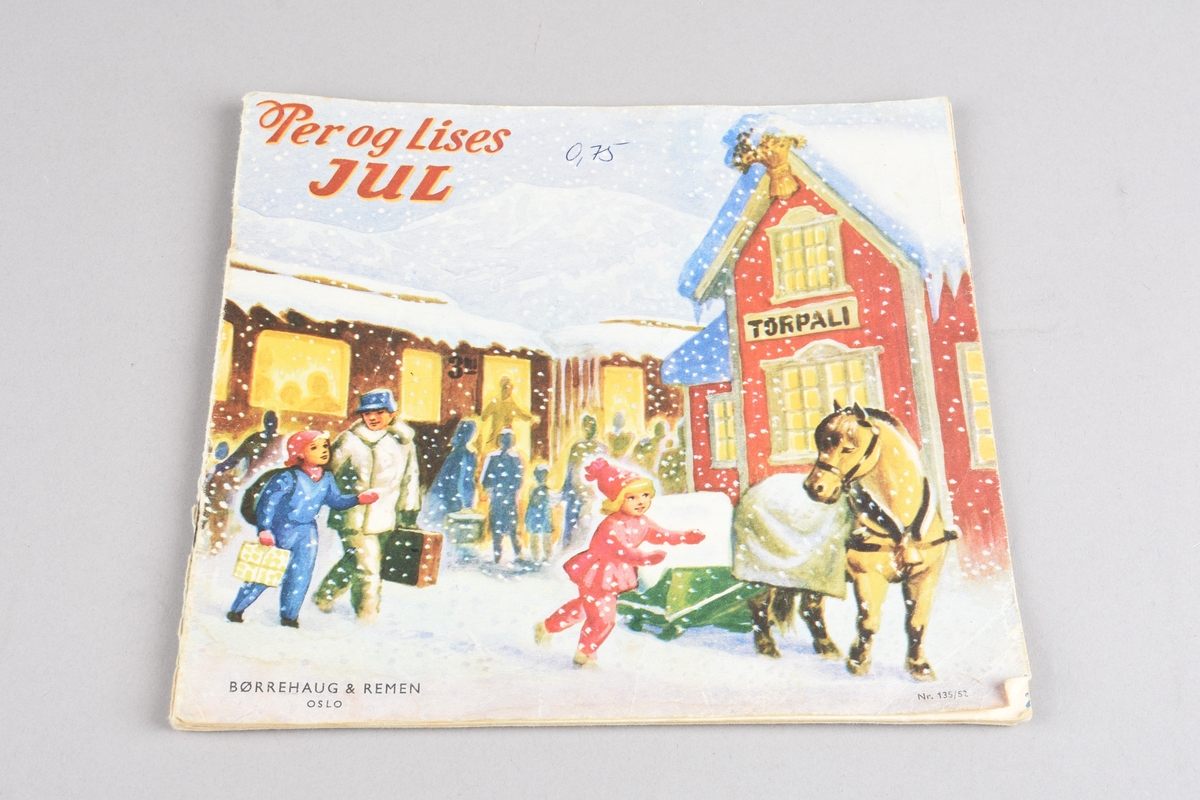 Julehefte for barn med illustrasjonar og tekst inni. Heftet. 10 sidar.