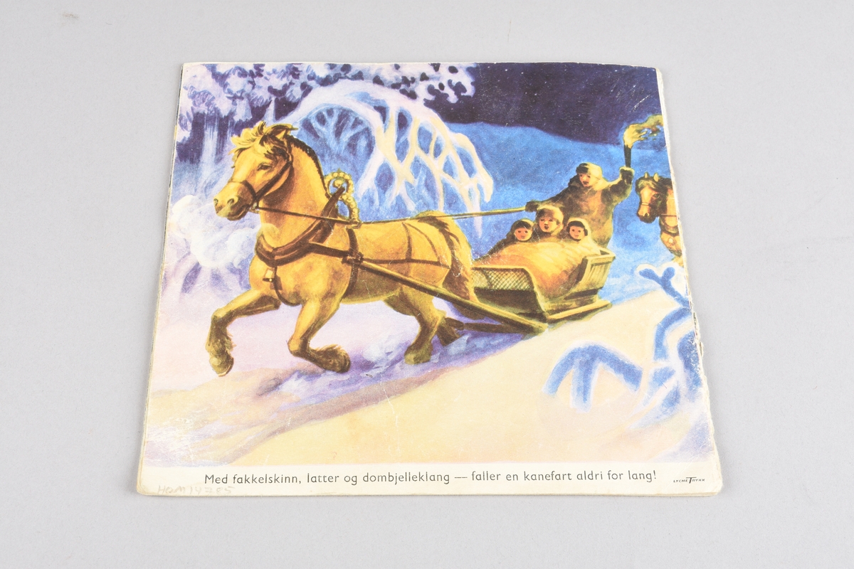 Julehefte for barn med illustrasjonar og tekst inni. Heftet. 10 sidar.