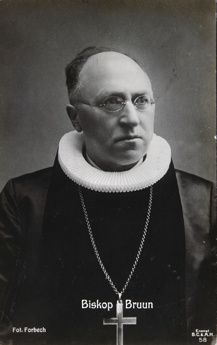 Postkort, Hamar, biskop Christen Brun (1846-1917), Chr. Bruun, biskop i Hamar fra 1906 til 1917
