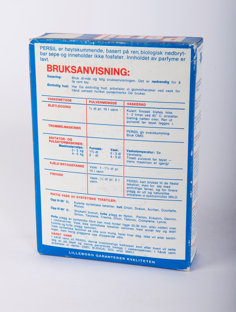 Persilprodukter og annet vaskemiddel. 
se også MBI.01139, MBI.01183. 

Består av:
6 pakker vaskemiddel
2 flasker vaskemiddel
1 pakke fotbad