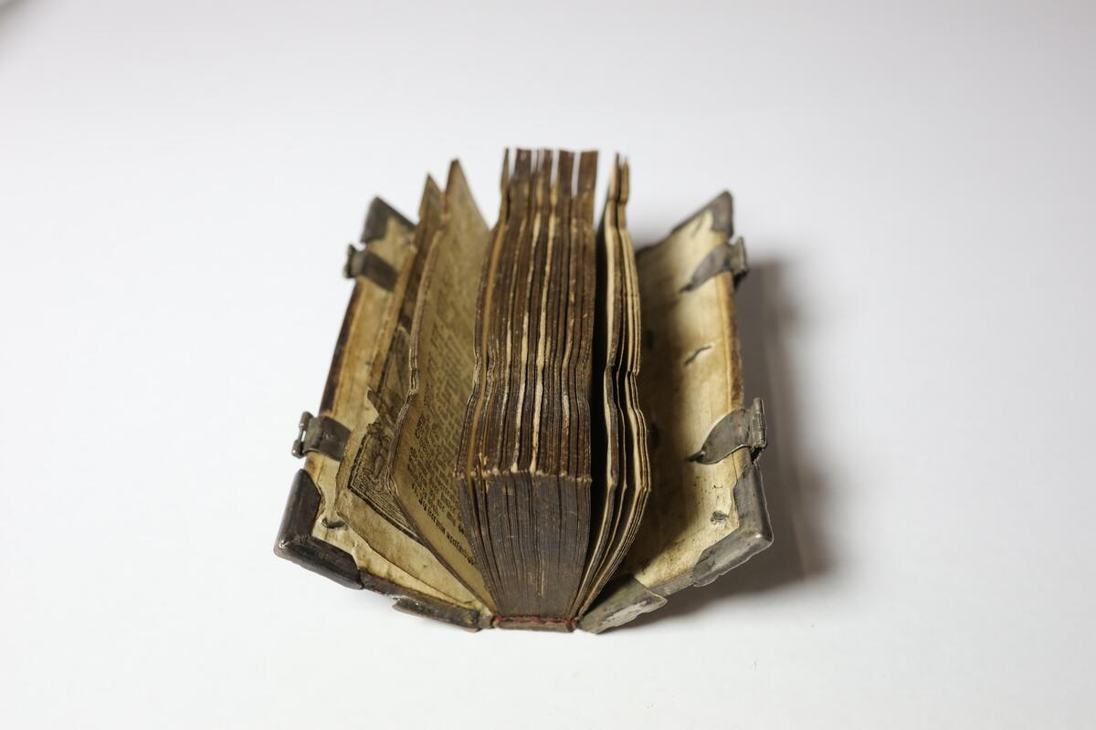 Th. Kingos, bundet i brunt kalveskinn med sølvbeslag, permens midtbeslag oval bue omgitt av graverte blad, hjørnebeslag og spenner.

Hjørnebeslagene er støpte - musling omgitt av blad. Spennene er støpte profilhoder og blad. Skinnet prydet med blindtrykk, bl.a. F5S dobbeltmonogram