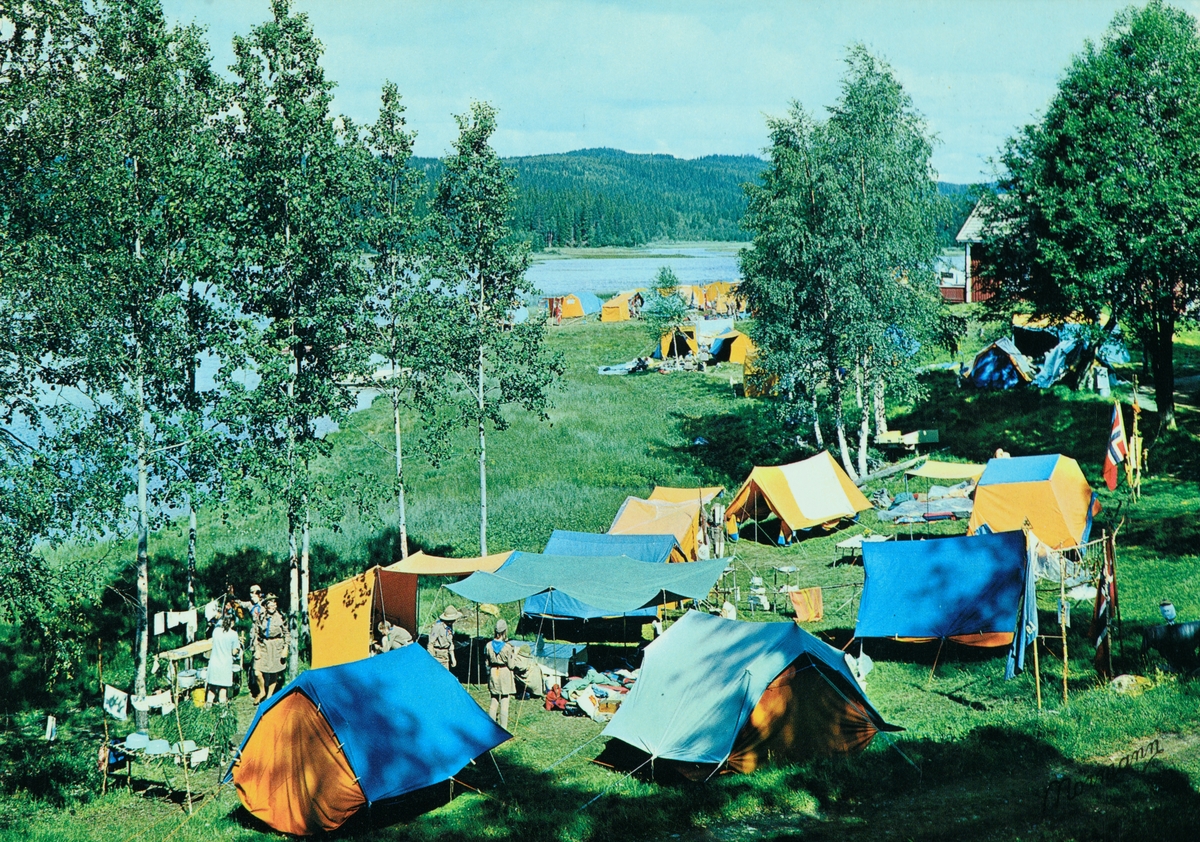 Postkort, Stange, Vallset, Rasensjøen Turistservice, Campingplass, telt, speiderleier,