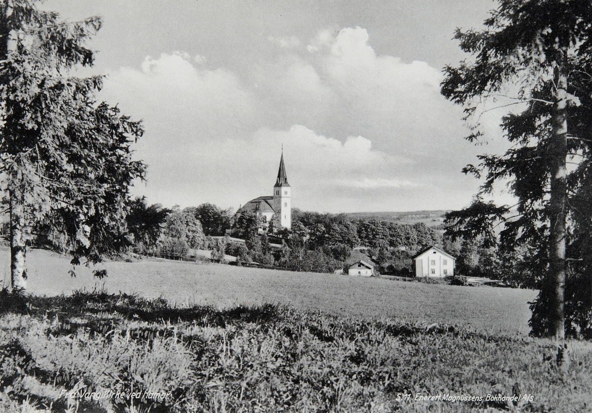Postkort, Vang kirke, Ridabu, kulturlandskap,