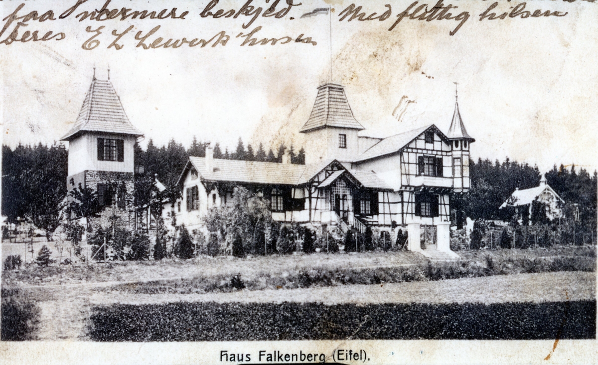 Prospektbilde, Haus Falkenberg(Eifel). Leverkusens jaktslott i Tyskland.