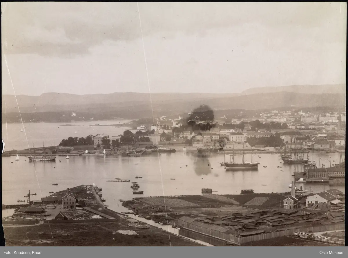 utsikt, bordtomter, havn, skip, fabrikkbygninger, Nylands verksted, Akershus festningby