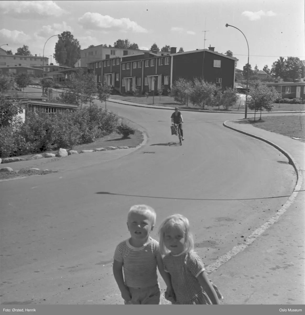 vei, gutt, jente, syklist, rekkehus, hager