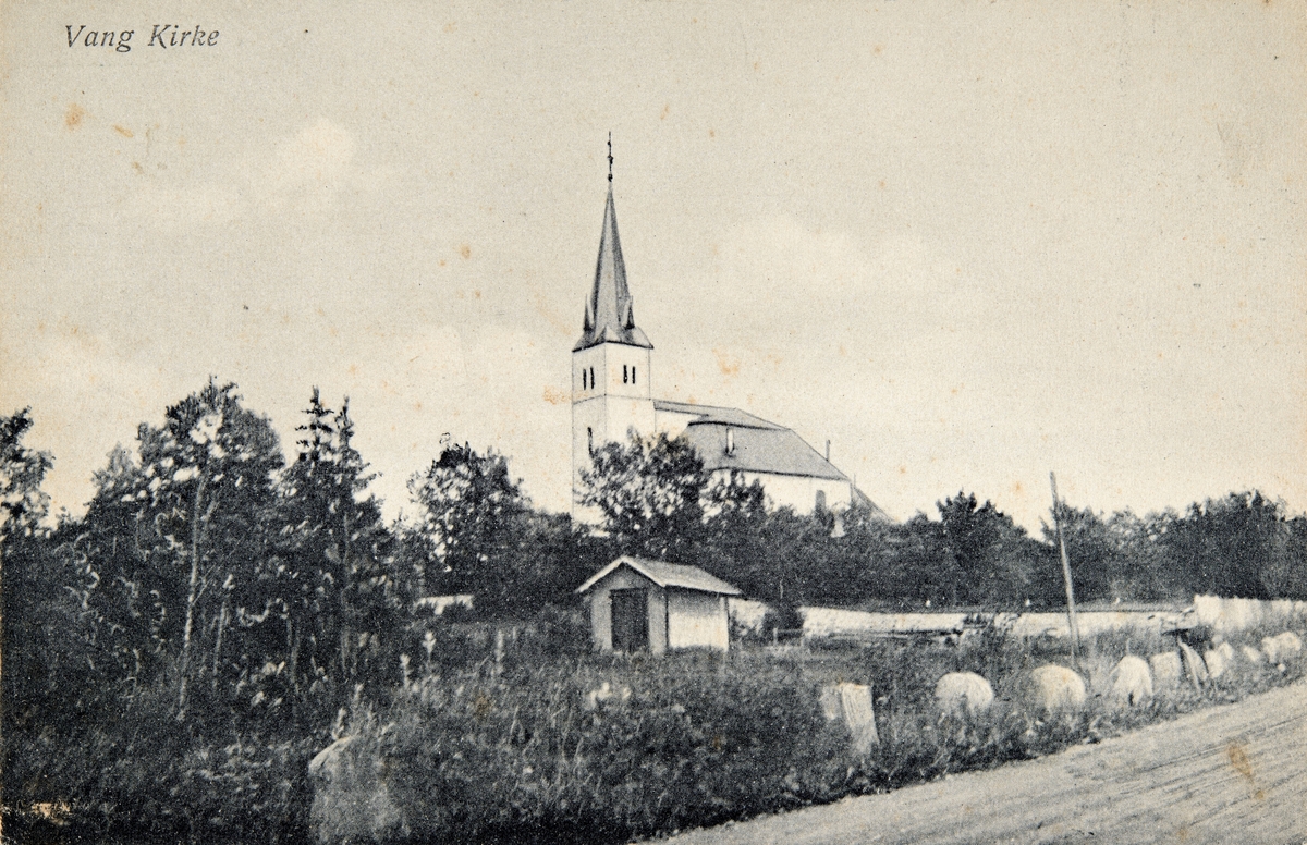 Postkort, Vang, Ridabu, Vang kirke, Vangsvegen, 