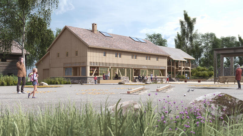 Illustrasjon av Tradlab TRE slik det blir seende ut i Friluftsmuseet på Norsk Folkemuseum.