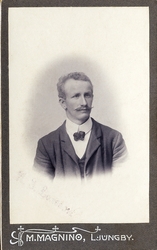 En okänd man i kostym med väst, stärkkrage och fluga.
En olä