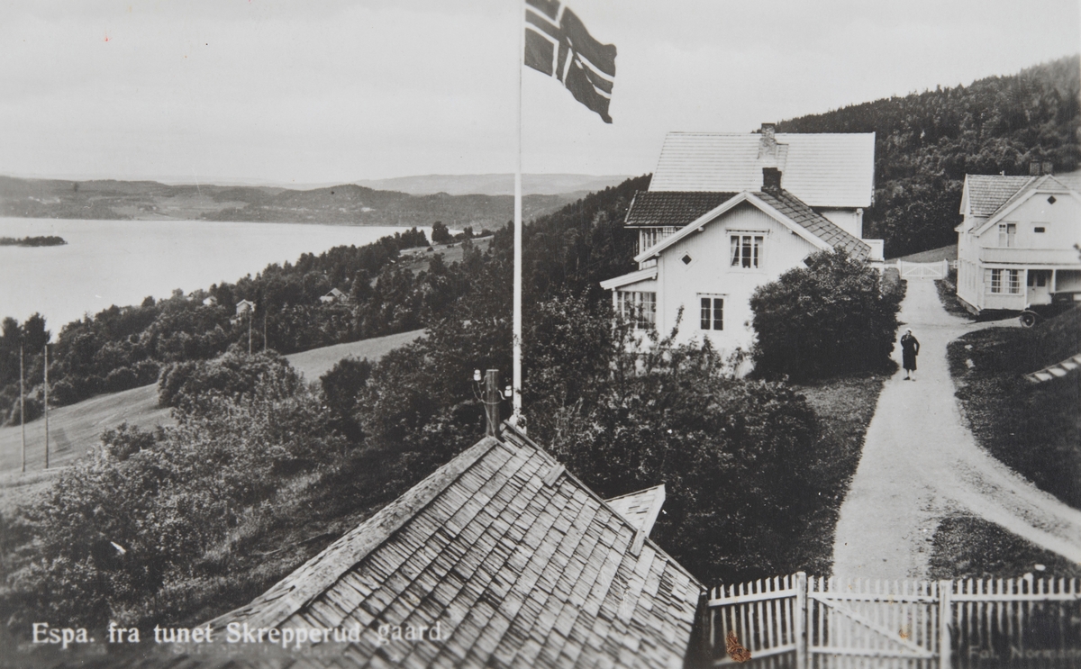 Postkort, Stange, Espa, Lunds pensjonat på Skrepperud gård, driftet av Botolf Lund, drevet som pensjonat fra rundt 1917 og fram til 1954, 