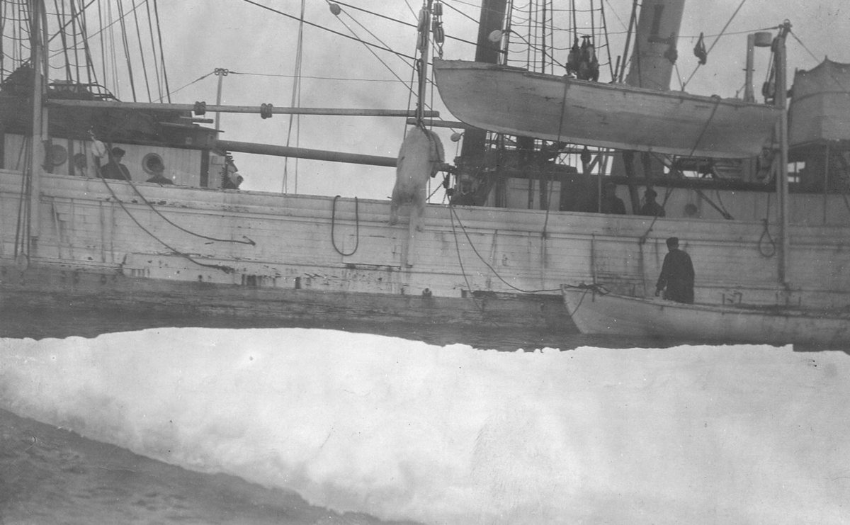 Bildet fra Theodor Lerners ekspedisjon. Han var en tysk journalist og polarfarer. Foretok mange reiser til Svalbard og Bjørnøya i årene fra 1896. Overvintret på Bohemanneset i Isfjorden sammen med Hjalmar Johansen (1907–08). Lerner er særlig kjent for sine anneksjoner av land på Bjørnøya 1898–99. Kjent under tilnavnet Tåkefyrsten. Bildet kommer fra Historisches Museum i Frankfurt am Mein.