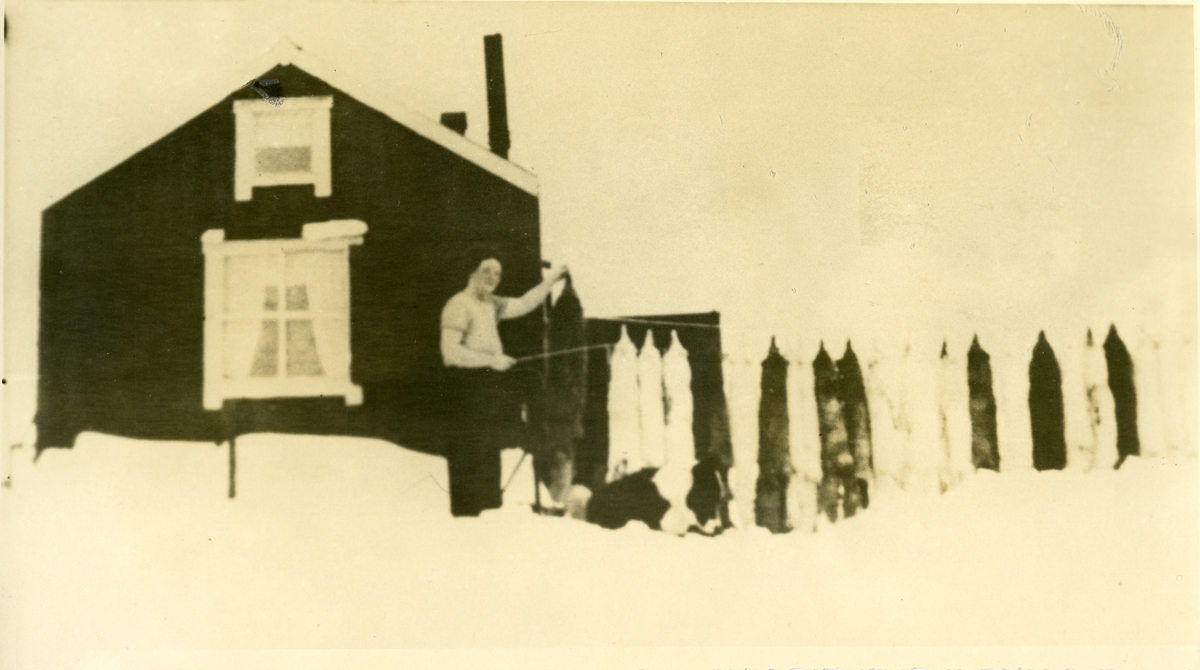 Fotografier tatt av Waldemar Kræmer(1884-1947). Sallyhamna. Fangsten luftes, og Sally rister skinnene for å få de rene.