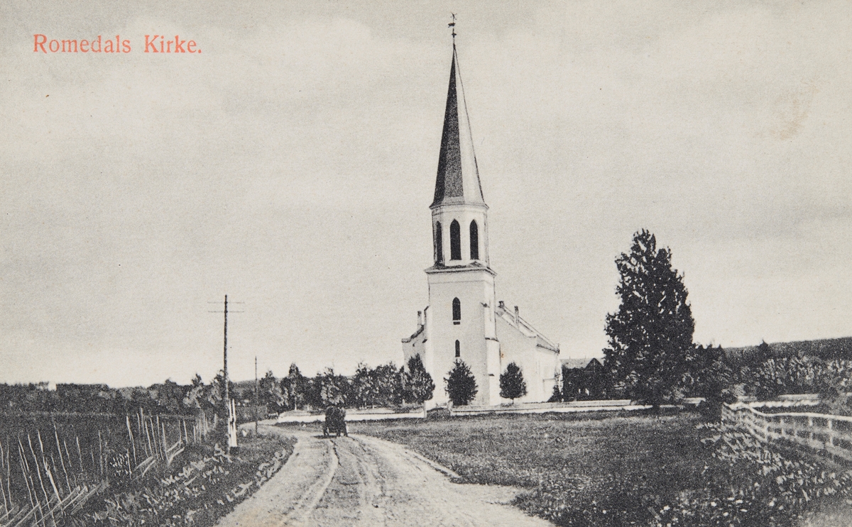 Postkort, Stange, Romedal kirke, bygdevegen Skytragutua,