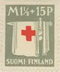 Frimärke ur Gösta Bodmans filatelistiska motivsamling, påbörjad 1950.
Frimärke från Finland, 1930. Motiv av Flagga med Röda Korset 