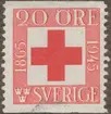 Frimärke ur Gösta Bodmans filatelistiska motivsamling, påbörjad 1950.
Frimärke från Sverige, 1945. Motiv av Röda Korset Det svenska Röda Korset 80 år 1865-1945