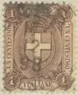 Frimärke ur Gösta Bodmans filatelistiska motivsamling, påbörjad 1950.
Frimärke från Italien, 1896. Motiv av Heraldisk krona och Heraldisk kors i 