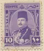 Frimärke ur Gösta Bodmans filatelistiska motivsamling, påbörjad 1950.
Frimärke från Egypten, 1944. Motiv av Krona -Kung Farouk av Egypten-