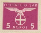 Frimärke ur Gösta Bodmans filatelistiska motivsamling, påbörjad 1950.
Frimärke från Norge, 1942. Motiv av Örn över Sol-Kors: Norska Nazistpartiets emblem.