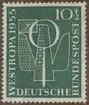 Frimärke ur Gösta Bodmans filatelistiska motivsamling, påbörjad 1950.
Frimärke från Väst Tyskland, 1955. Motiv av Stiliserad duva med brev 
