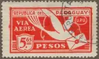 Frimärke ur Gösta Bodmans filatelistiska motivsamling, påbörjad 1950.
Frimärke från Paraguay, 1929. Motiv av Stiliserad brevduva - Symbol för flygpost-