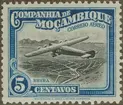 Frimärke ur Gösta Bodmans filatelistiska motivsamling, påbörjad 1950.
Frimärke från Mozambique Companhia, 1935. Motiv av Staden Beira sett från ett fyrmotorigt monoplan. Serie: öppning av flyglinjen Blantyre-Beira-Salisbury.