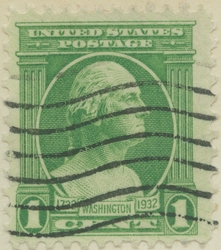 Frimärke med motiv av byst av George Washington av fransmann